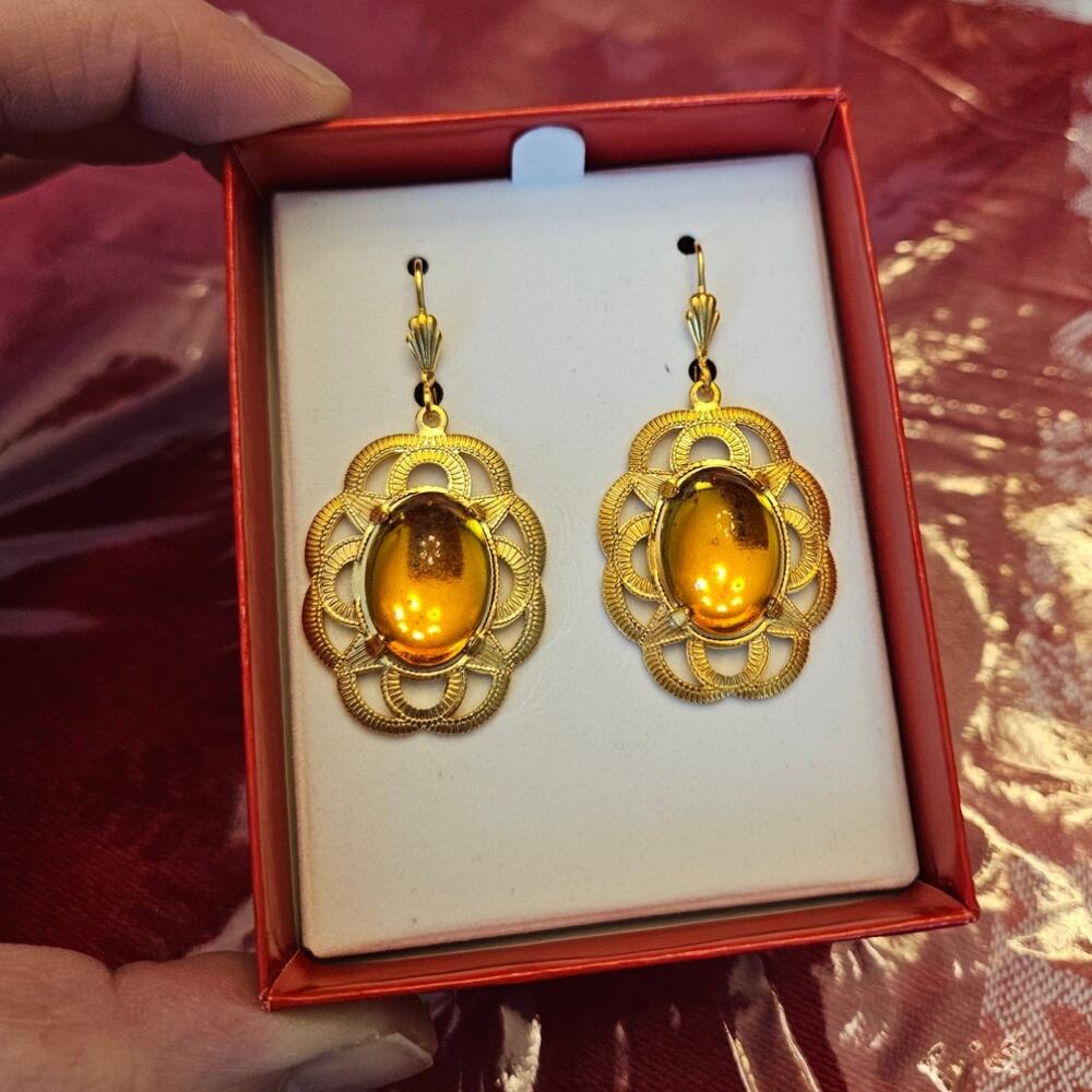 Alzi by Alzerina Magnolia Topaz Austrian Crystal 24K Gold Plated Earrings NIB